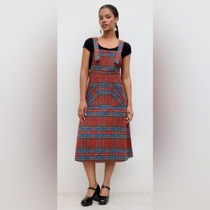 NEW w/Tags CIDER GINGHAM BUTTON STRAPS POCKET PLAID OVERALL MIDI DRESS SIZE 2X